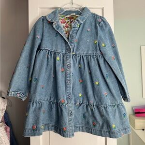 Girl's Blue Denim Dress with Multicolor Floral Embroidery
